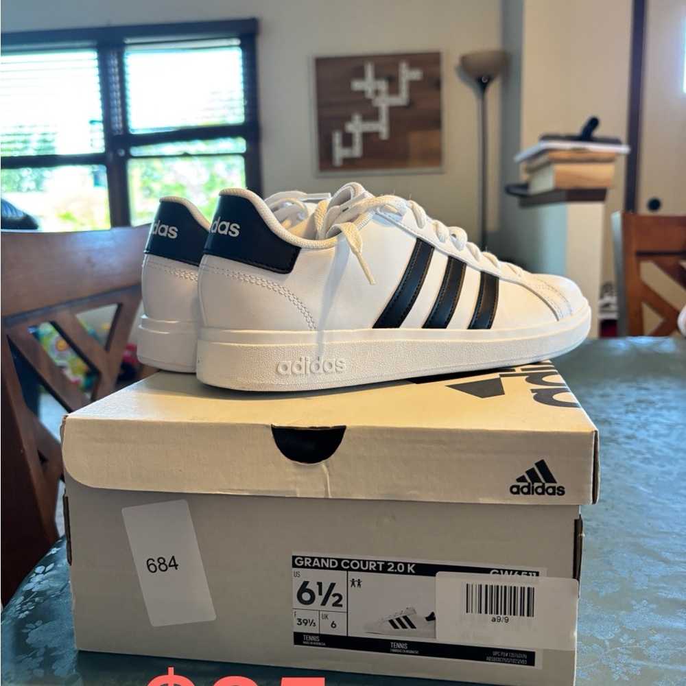 Adidas Grand Court 2.0 Shoes - White with Black Stripes